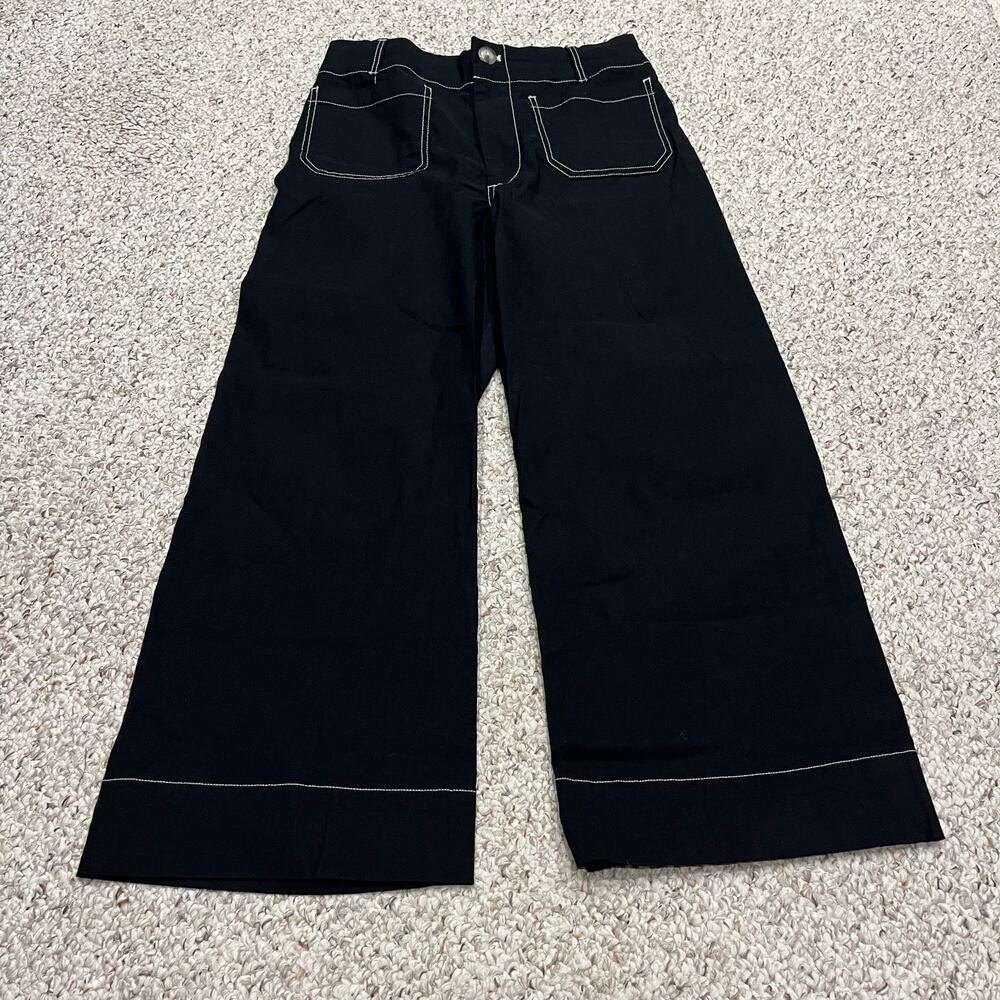 Maeve The Colette Pants High Rise Wide Leg Crop 31 Black White Contrast Casual